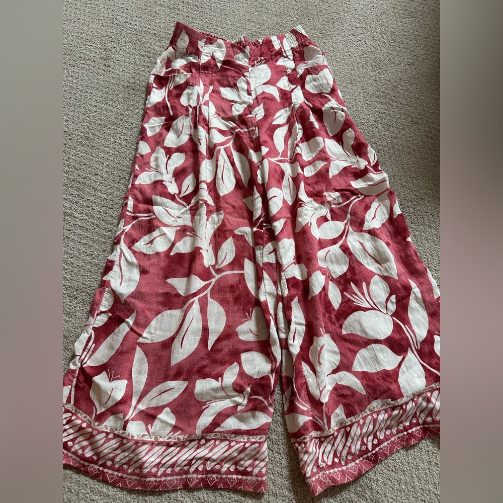 Umgee Rose Pink & White Printed Pull-On Pants
